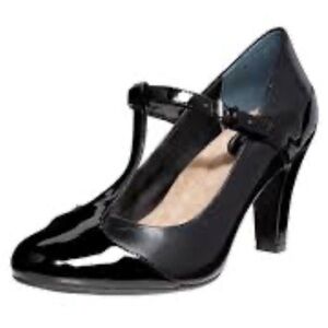 Dexflex Comfort Black Patent Leather T-Strap Mary Jane Pump size 7W 3in heel